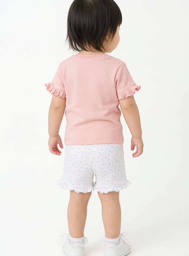 Girls Floral Applique Shorts Set
