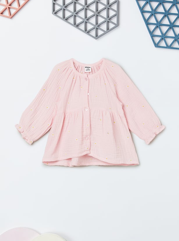 Girls Floral Embroidered Shorts Set