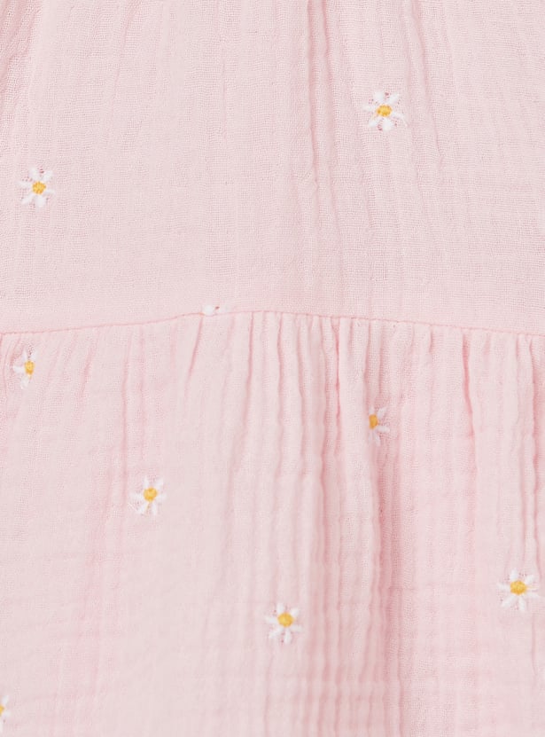 Girls Floral Embroidered Shorts Set