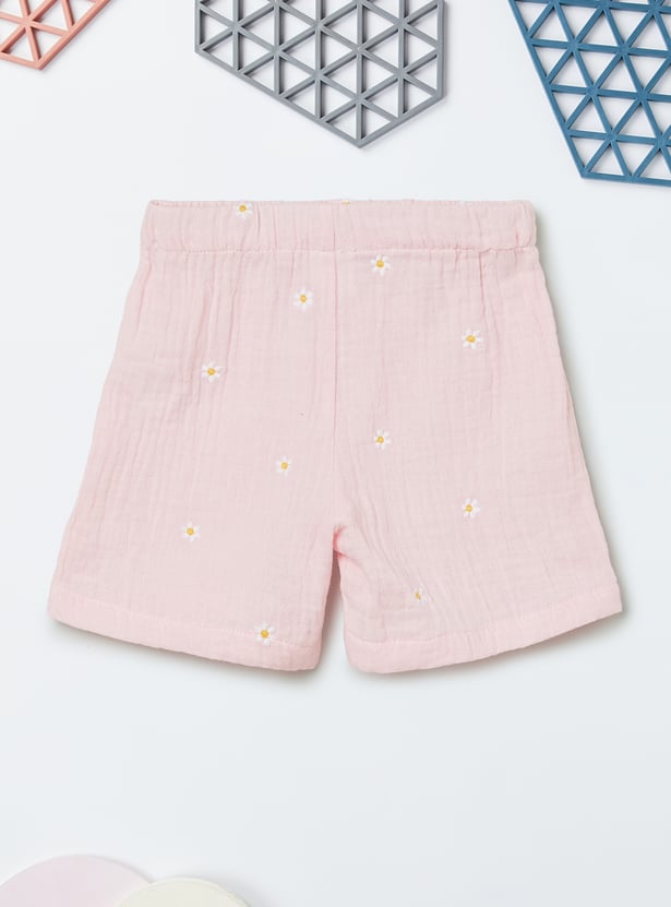 Girls Floral Embroidered Shorts Set