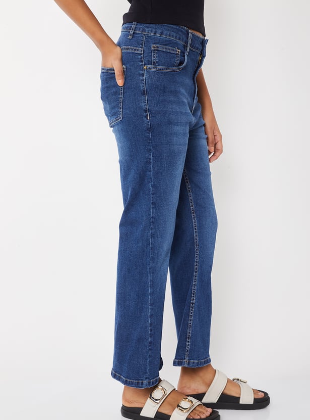 Women Washed Mid-Rise Jeans