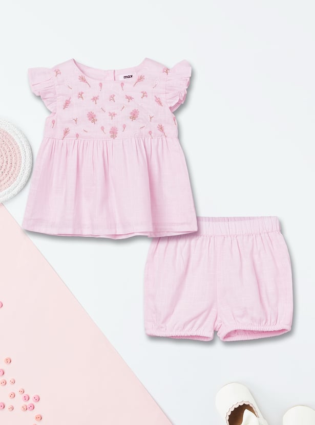 Girls Embroidered Shorts Set