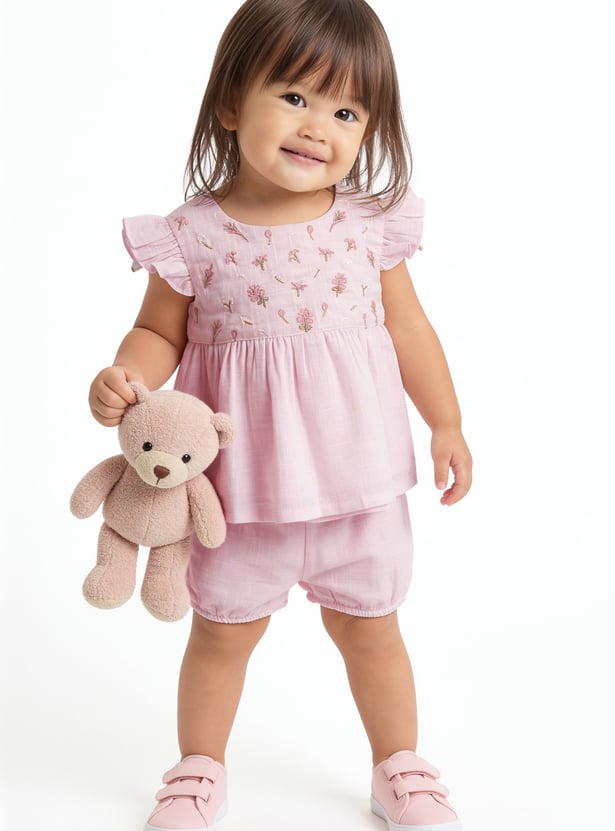 Girls Embroidered Shorts Set