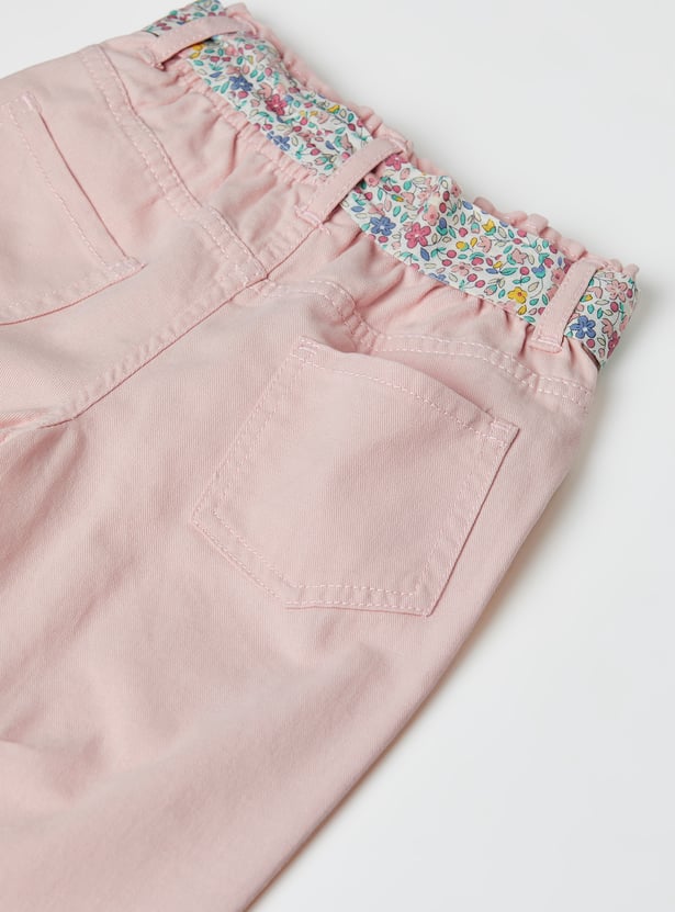 Girls Mom-Fit Trousers with Floral-Print Belt