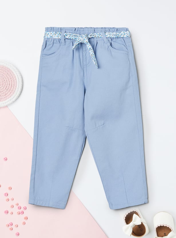 Girls Moms Fit Jeans with Printed Belt