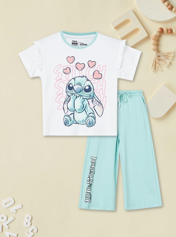 Girls Stitch Character Print Trousers Set