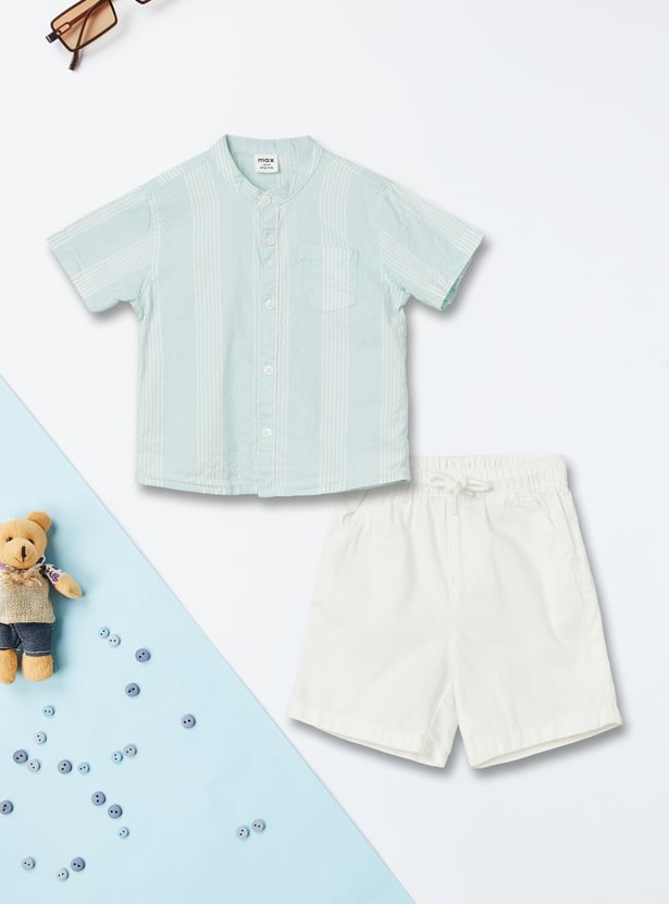 Boys Striped Shirt and Solid Shorts Set