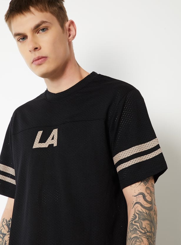 Men Back Print Mesh Sports T-shirt