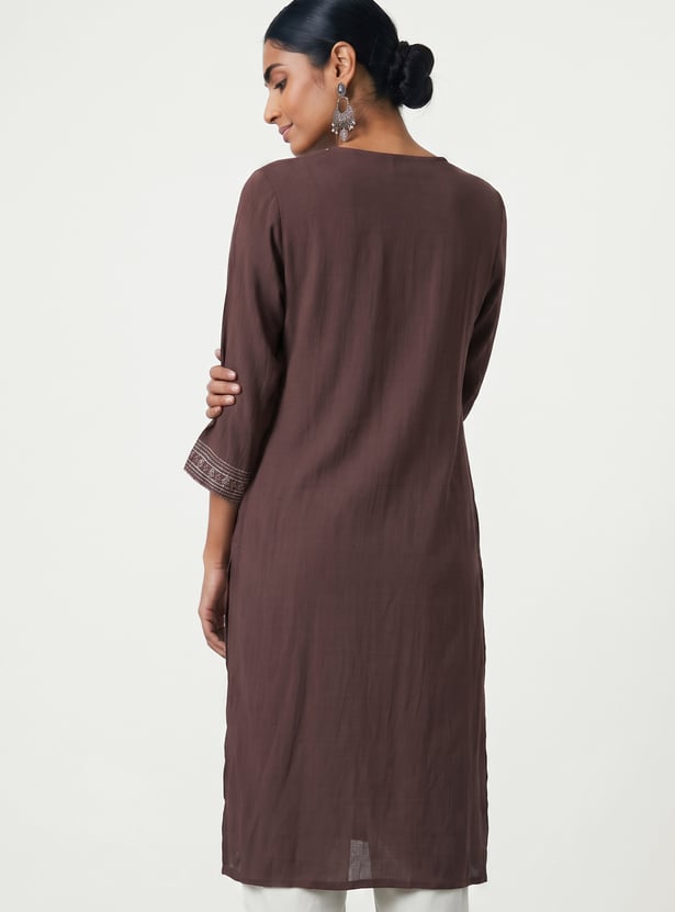 Women Embroidered Straight Kurta