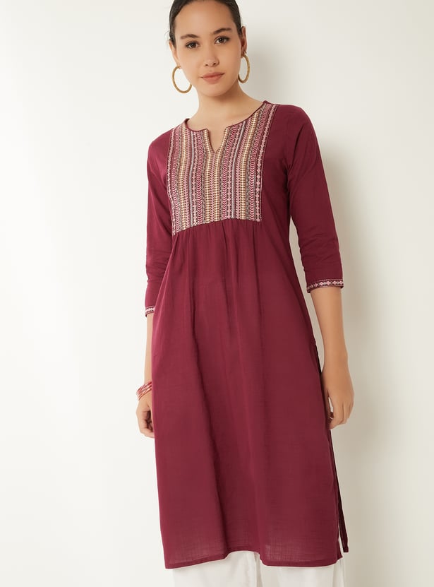 Women Embroidered Yoke A-line Kurta