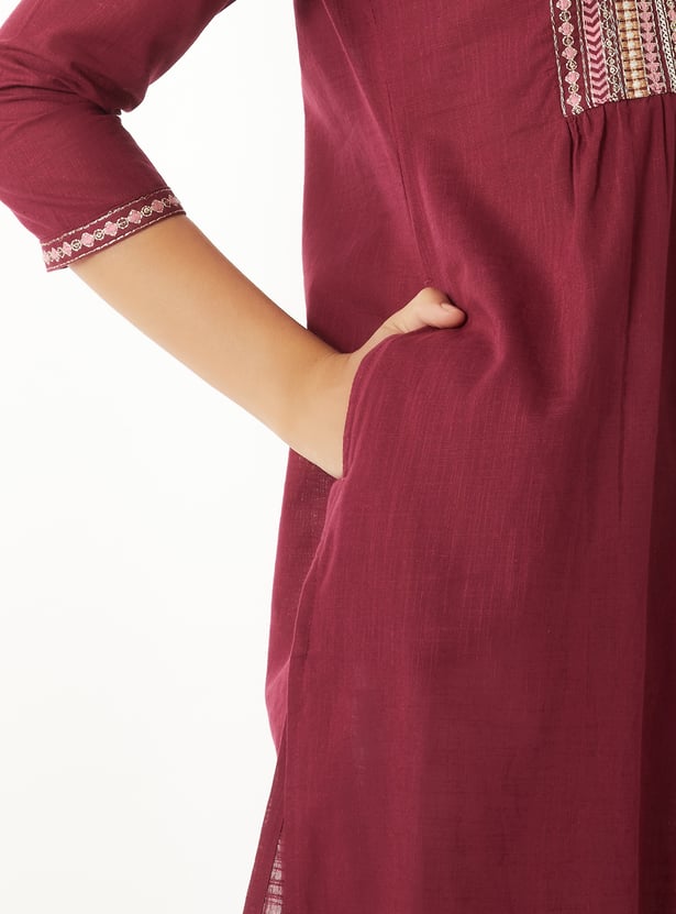 Women Embroidered Yoke A-line Kurta