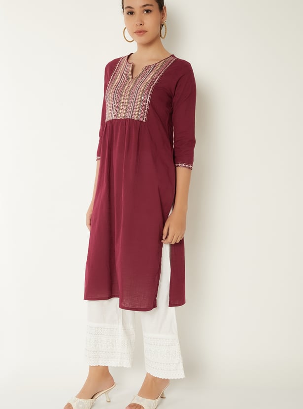 Women Embroidered Yoke A-line Kurta