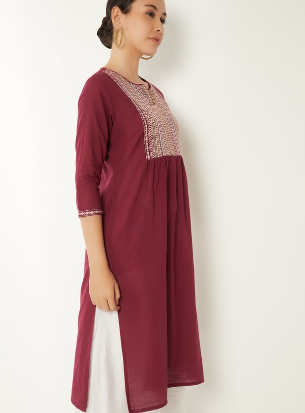 Women Embroidered Yoke A-line Kurta