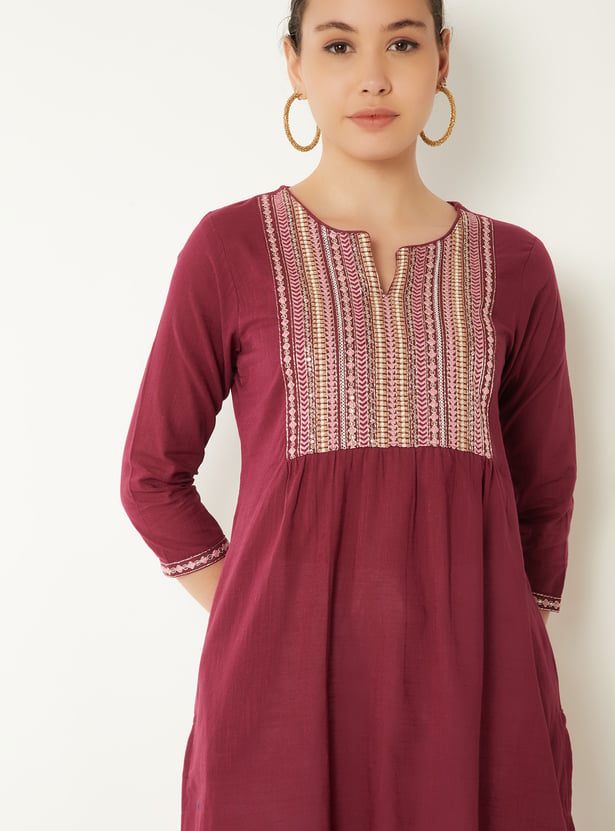 Women Embroidered Yoke A-line Kurta