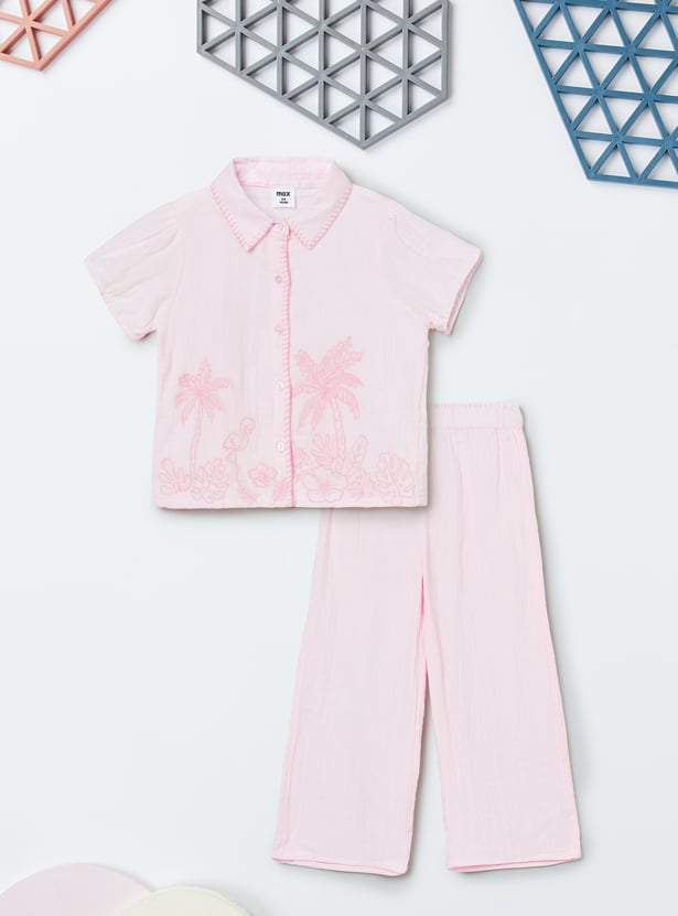 Girls Embroidered Trousers Set