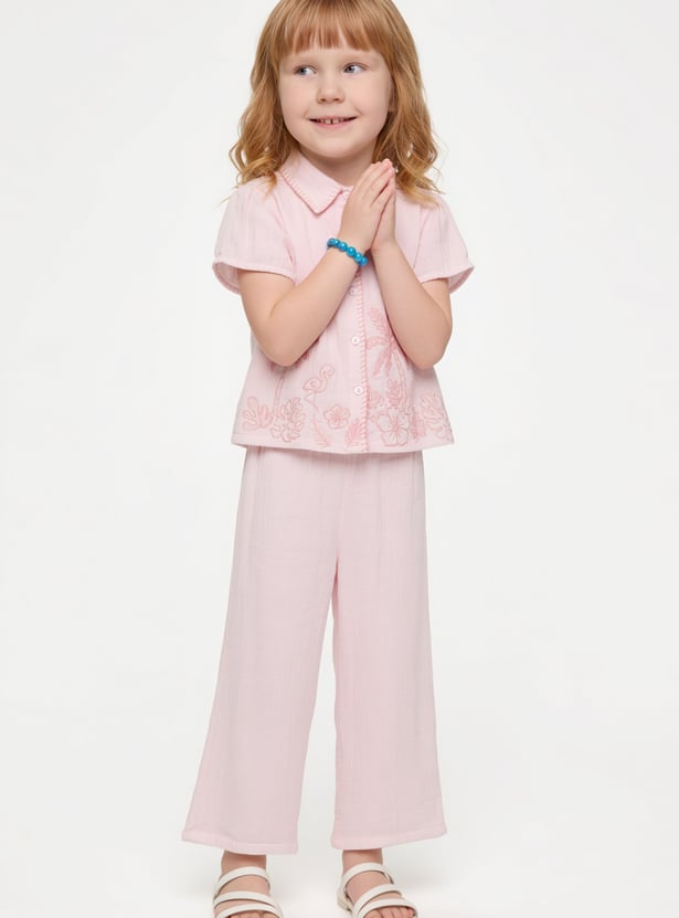 Girls Embroidered Trousers Set