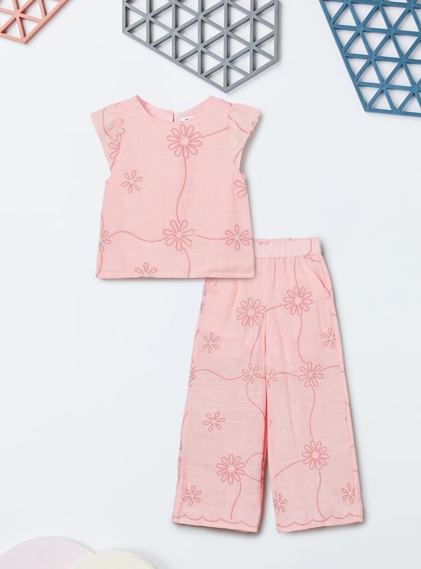 Girls Embroidered Top and Trousers Set
