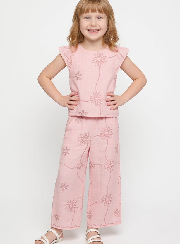 Girls Embroidered Top and Trousers Set