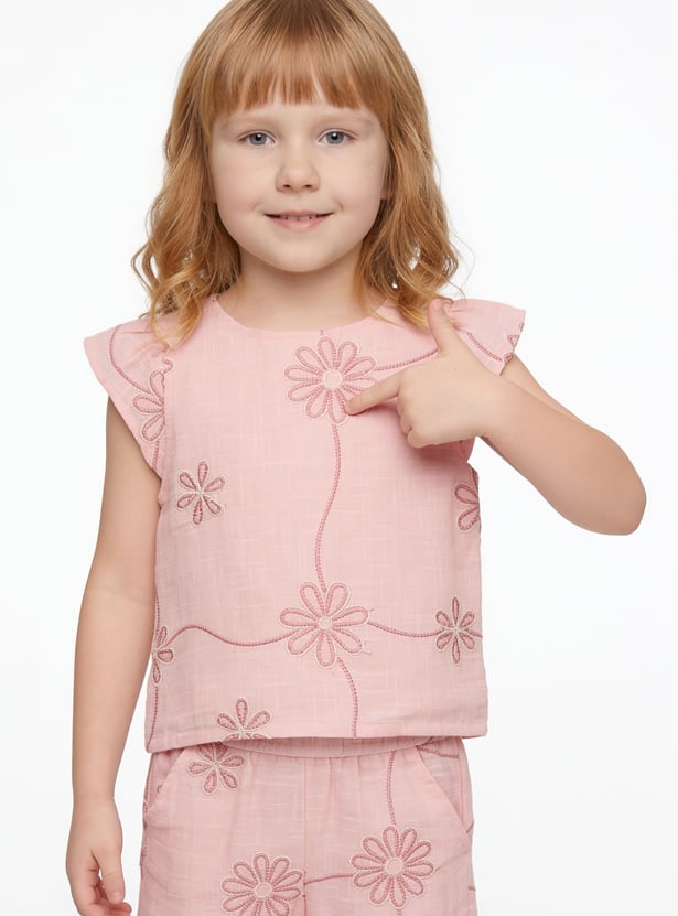 Girls Embroidered Top and Trousers Set