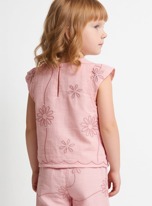 Girls Embroidered Top and Trousers Set