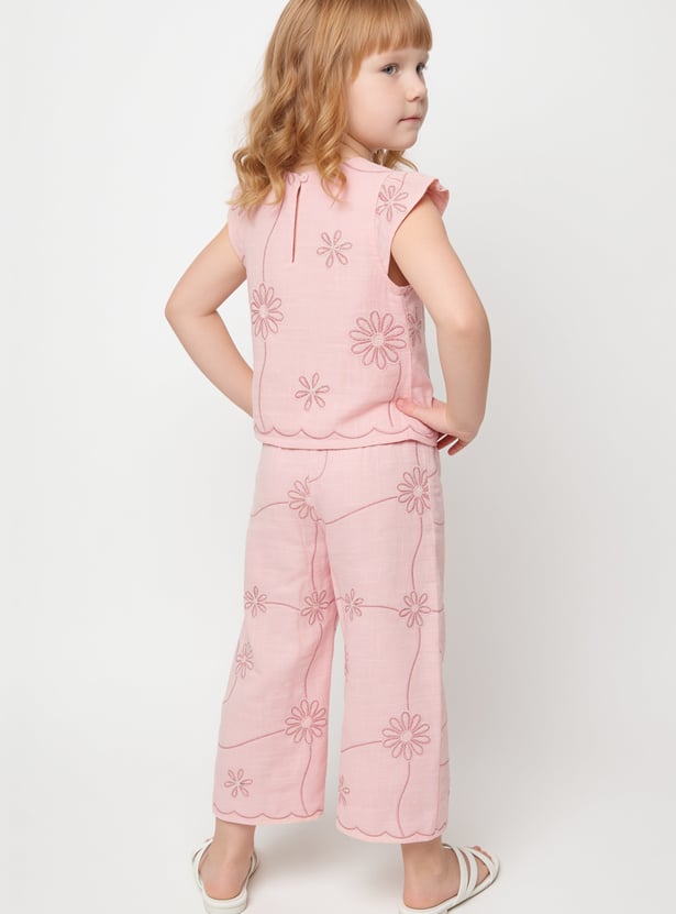 Girls Embroidered Top and Trousers Set