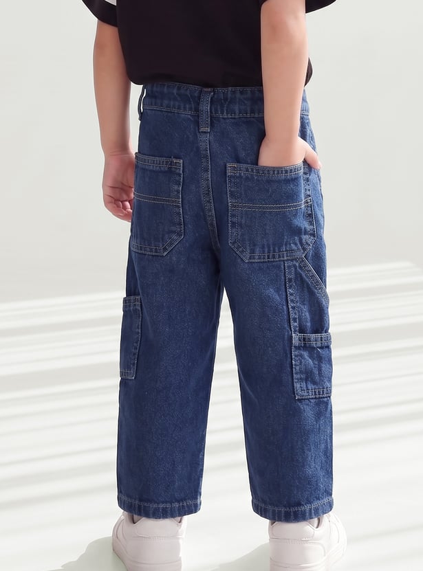 Boys Solid Cargo Jeans