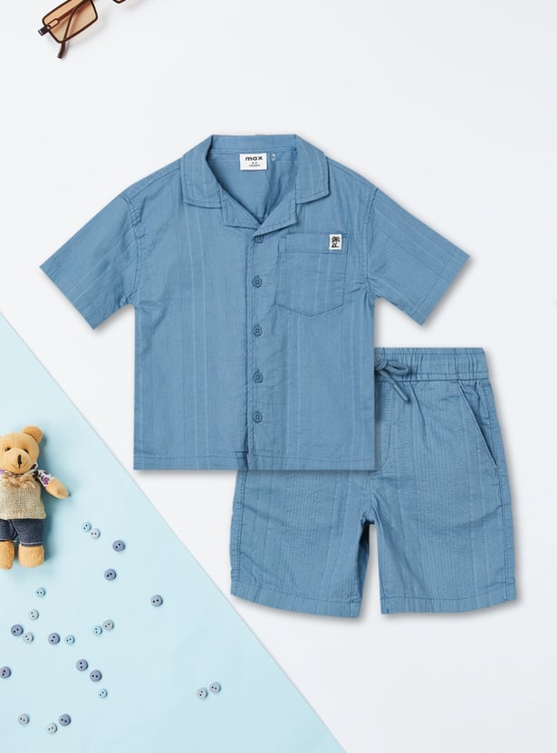 Boys Textured Shirt with Shorts Set