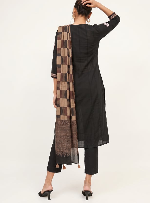 Women Embroidered Straight Kurta Set with Dupatta