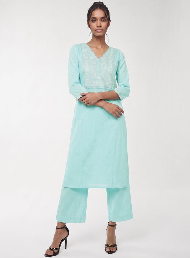 Women Embroidered Straight Kurta Set