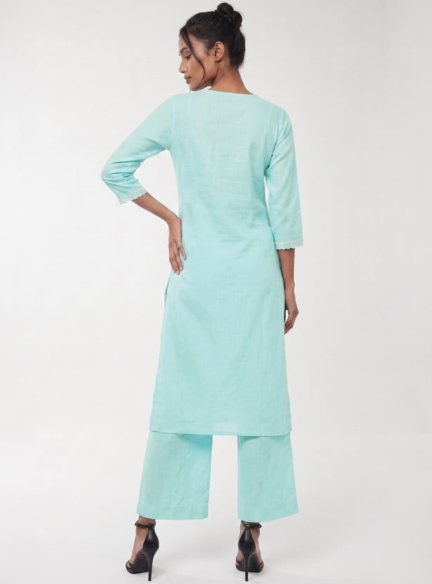 Women Embroidered Straight Kurta Set
