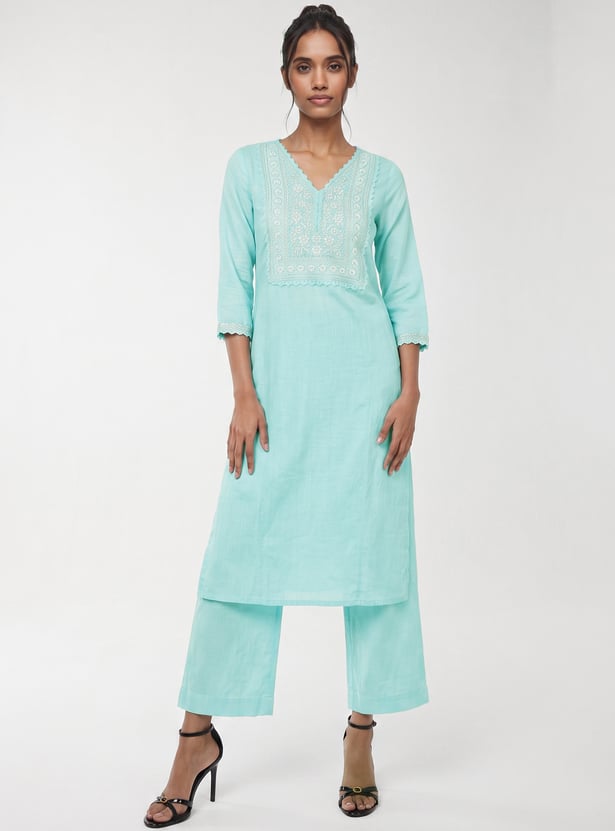 Women Embroidered Straight Kurta Set