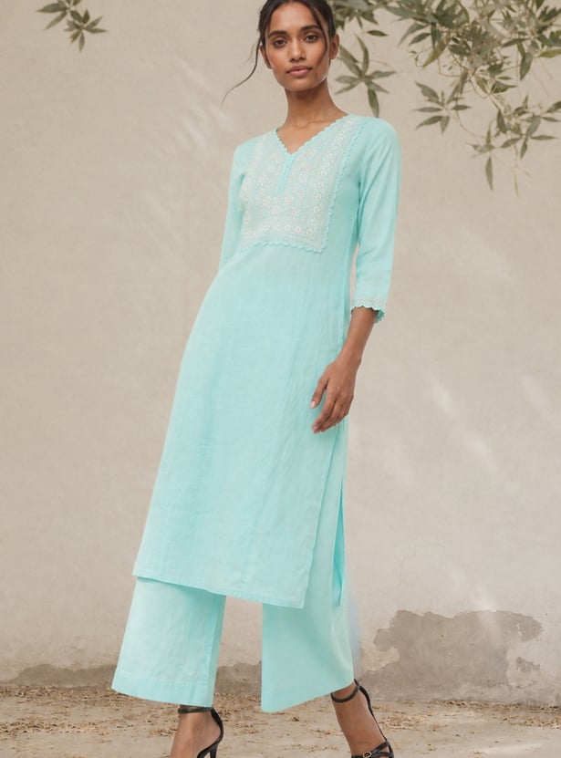 Women Embroidered Straight Kurta Set