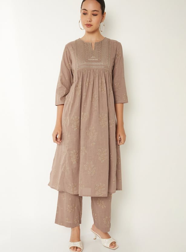 Women Embroidered A-line Kurta Set