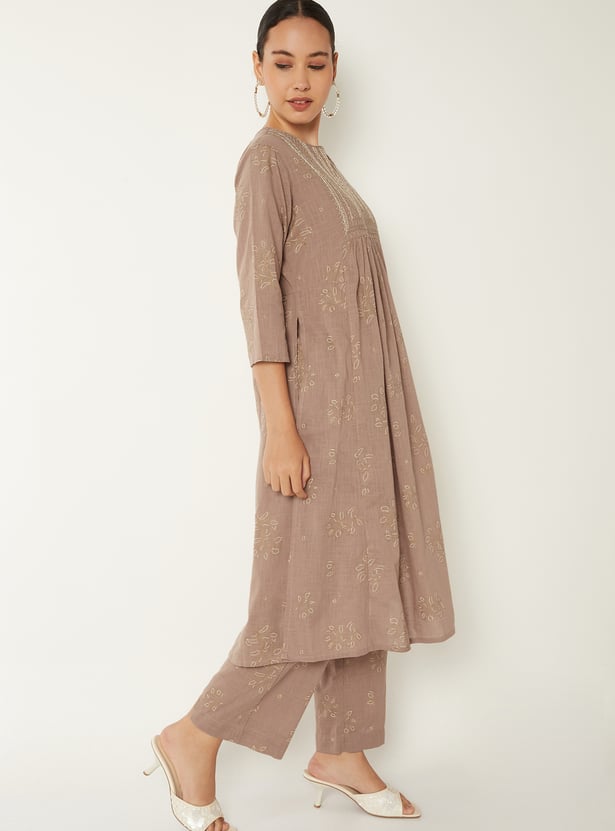 Women Embroidered A-line Kurta Set