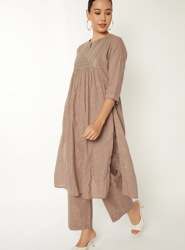 Women Embroidered A-line Kurta Set