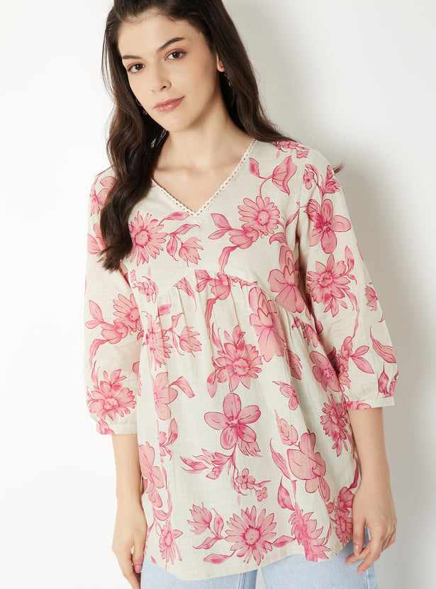 Women Floral Print Alia Cut Short Kurti
