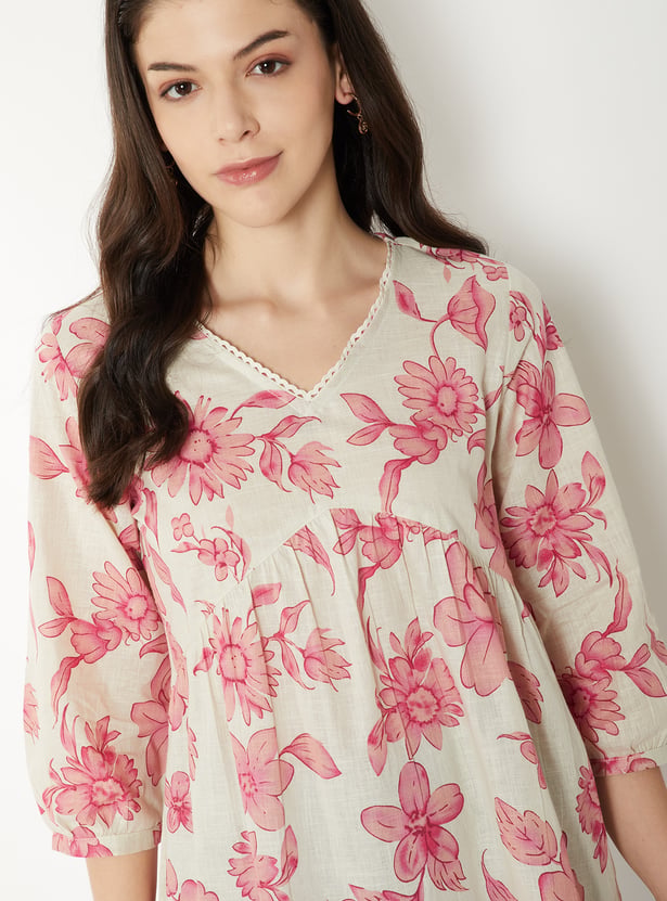 Women Floral Print Alia Cut Short Kurti