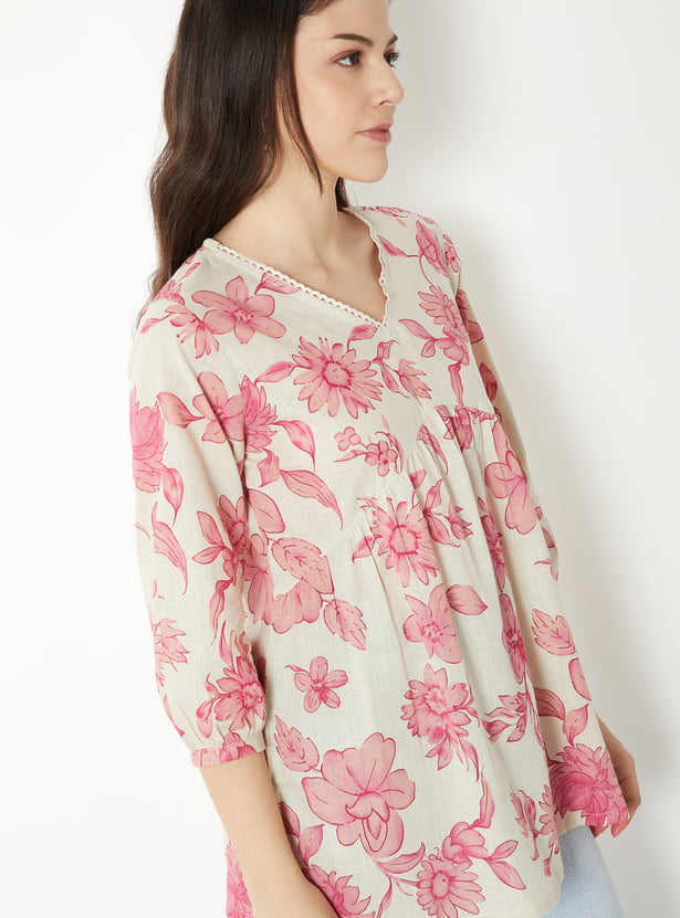 Women Floral Print Alia Cut Short Kurti