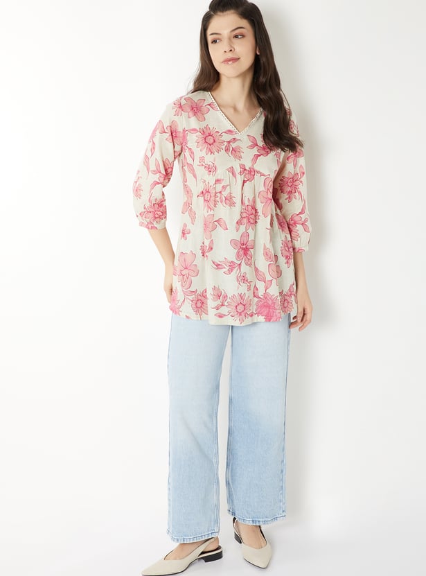 Women Floral Print Alia Cut Short Kurti