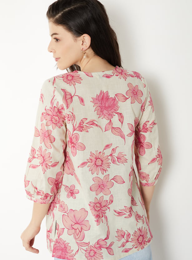 Women Floral Print Alia Cut Short Kurti