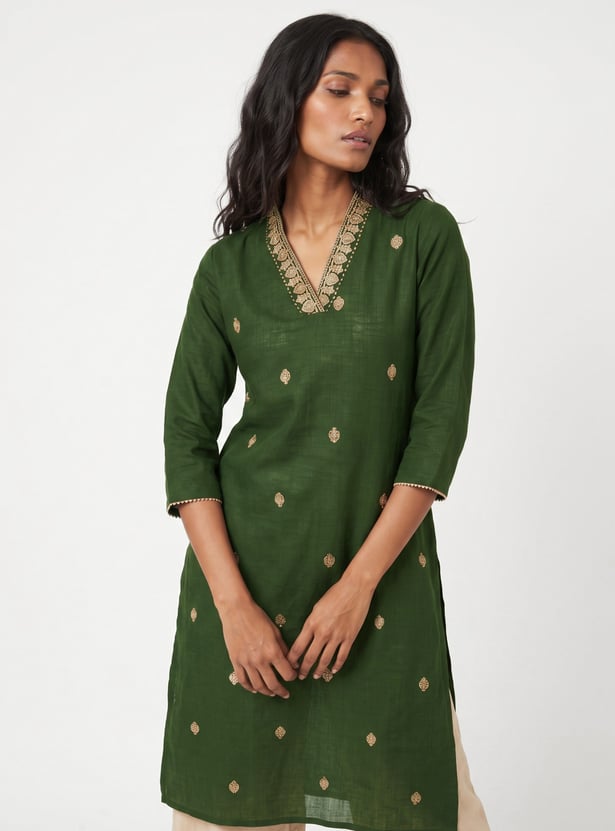 Women Embroidered Straight Kurta
