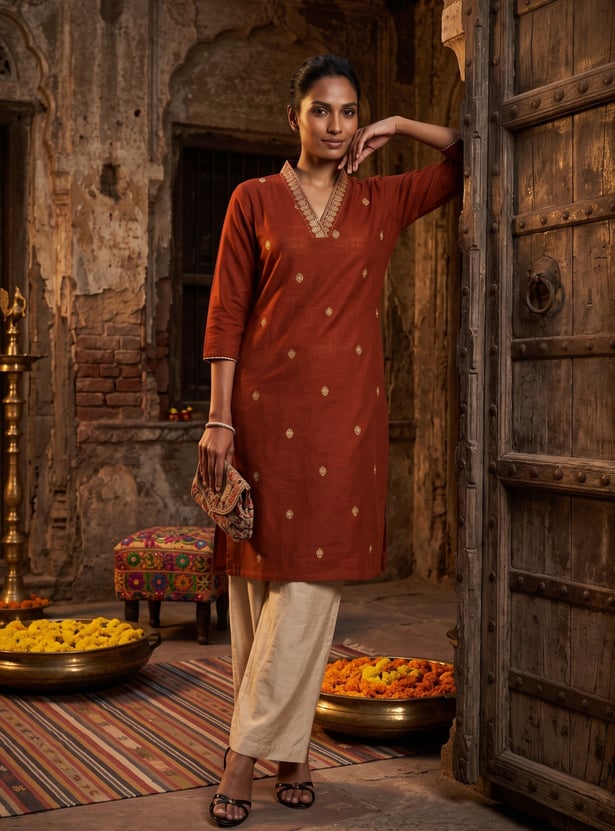 Women Embroidered Straight Kurta
