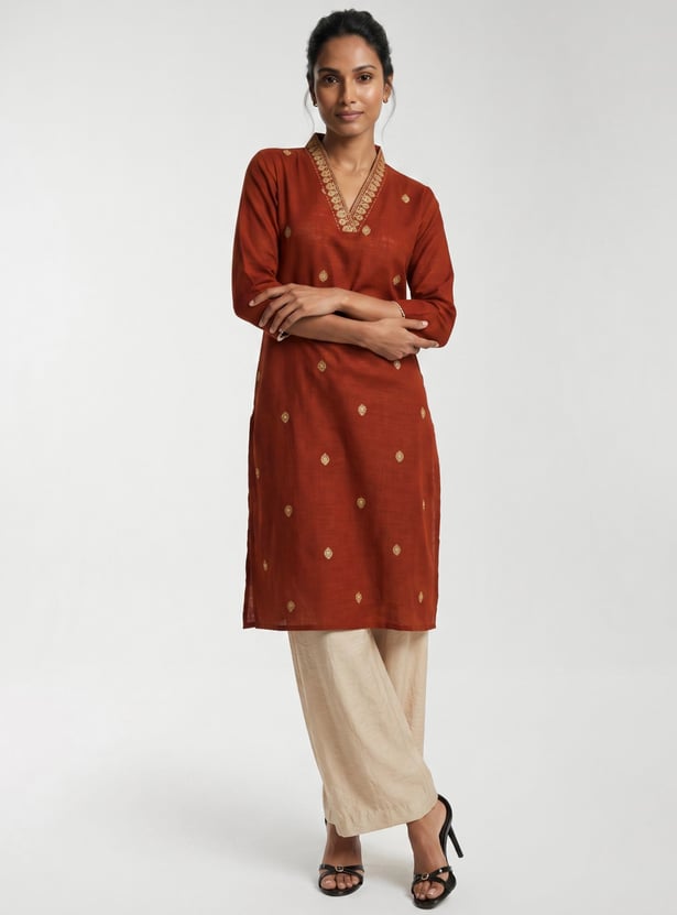 Women Embroidered Straight Kurta