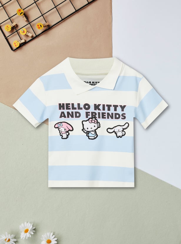 Girls Hello Kitty Striped Polo T-shirt
