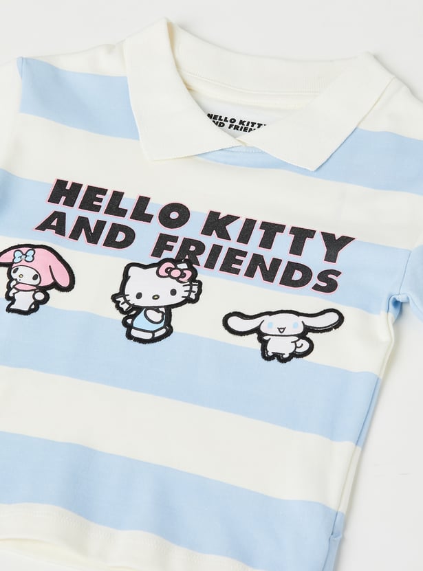 Girls Hello Kitty Striped Polo T-shirt