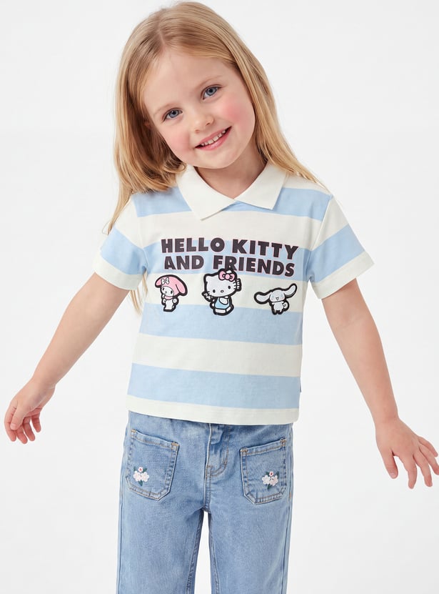 Girls Hello Kitty Striped Polo T-shirt