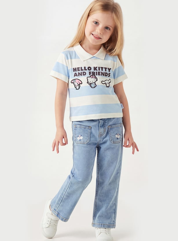 Girls Hello Kitty Striped Polo T-shirt