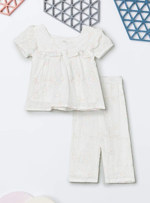 Girls Embroidered Trousers Set