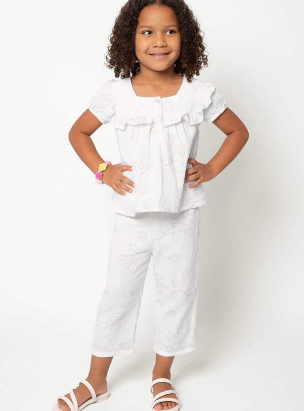 Girls Embroidered Trousers Set