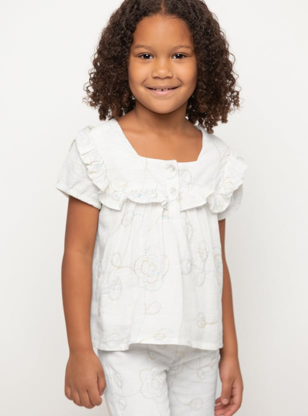 Girls Embroidered Trousers Set